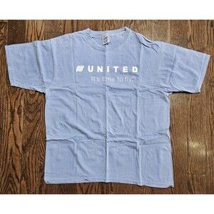 Vintage DELTA It's Time To Fly T Shirt Size L Blue